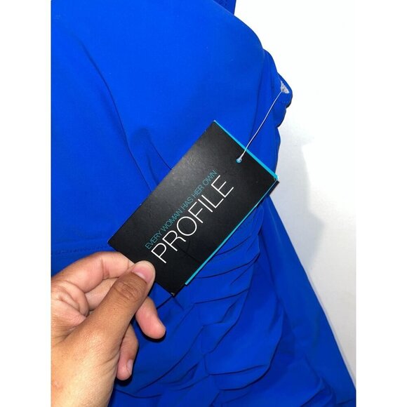 NWT Profile Royal Blue Ruched Tankini Top With Double Straps Size 34D Mrsp $98 - Picture 4 of 10